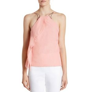 Pink Textured Georgette Flounce Top With Hardware